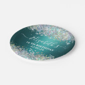 Modernes Aquamarines Holografisches Imitat Glitzer Pappteller (Schrägansicht)