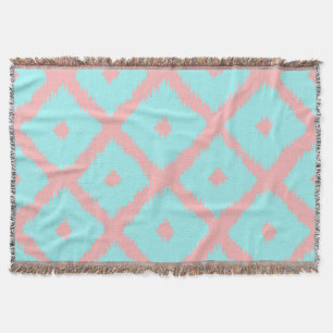 Modernes aquamarines korallenrotes trendy ikat decke