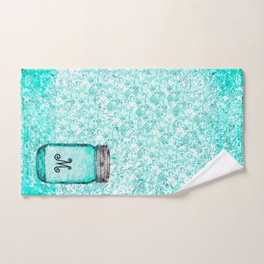 Modernes Aquamarines Monogramm-Muster Badhandtuch Set (Handtuch)