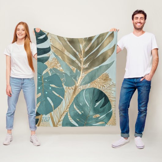 Modernes, Aquamarines Monstera Botana Fleecedecke (Beispiel)