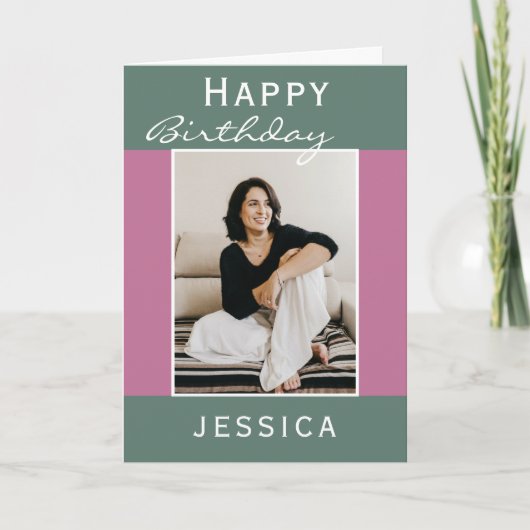 Modernes Aquamarines Rosa Foto zum Geburtstag Karte (Vorderseite)