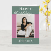 Modernes Aquamarines Rosa Foto zum Geburtstag Karte (Gelbe Blume)