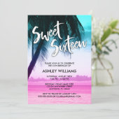 Modernes Aquamarines Rosa Tropical Luau Sweet 16 E Einladung (Stehend Vorderseite)