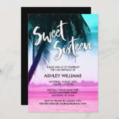 Modernes Aquamarines Rosa Tropical Luau Sweet 16 E Einladung (Vorne/Hinten)