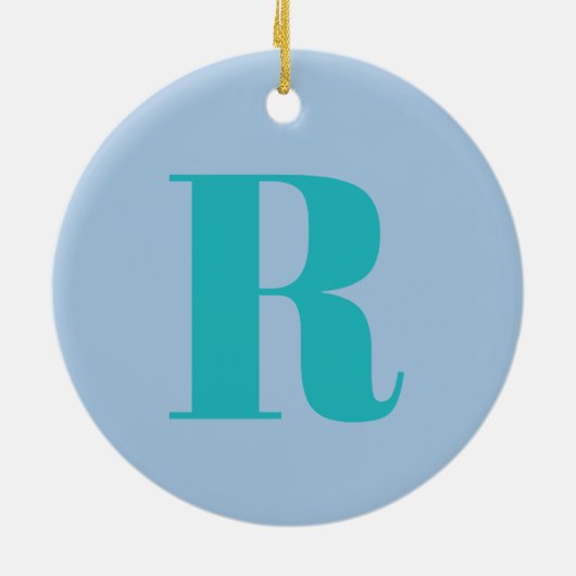 Modernes Aquamarines Schreiben | Monogram Initial Keramik Ornament (Hinten)