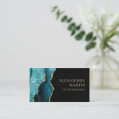 Modernes Aquamarines Schwarz-Gold-Glitzer-Marmor Visitenkarte (Stehend Vorderseite)