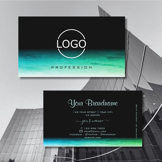 Modernes, Aquamarines, schwarz-grünes Ombre-Muster Visitenkarte