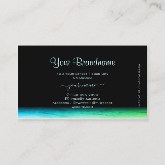 Modernes, Aquamarines, schwarz-grünes Ombre-Muster Visitenkarte (Rückseite)