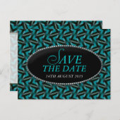 Modernes Aquamarines Schwarzes Muster Save the Dat Ankündigungspostkarte (Vorne/Hinten)