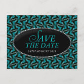 Modernes Aquamarines Schwarzes Muster Save the Dat Ankündigungspostkarte (Vorderseite)