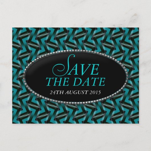 Modernes Aquamarines Schwarzes Muster Save the Dat Ankündigungspostkarte (Vorderseite)