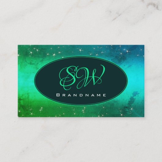 Modernes Aquamarines Sparkling-Glitzer-Monogramm Visitenkarte (Vorderseite)