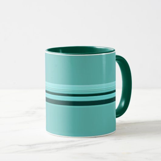 Modernes Aquamarines Streifenmuster Tasse (VorderseiteRechts)