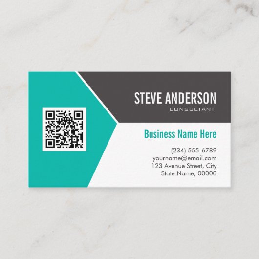 Modernes Aquamarines Türkis-QR-Logo für Unternehme Visitenkarte (Vorderseite)