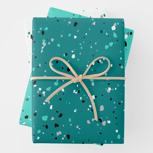 Modernes, Aquamarines Türkis Terrazzo Muster Geschenkpapier Set (Beispiel)