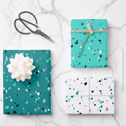 Modernes, Aquamarines Türkis Terrazzo Muster Geschenkpapier Set (Vorderseite)