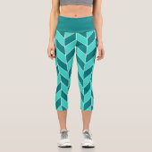 Modernes Aquamarines türkisfarbenes Herringbone-Zi Capri Leggings (Vorderseite)