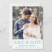 Modernes Aquamarines Typografie-Foto Save The Date (Vorderseite)