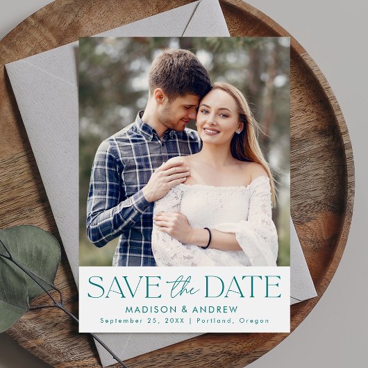 Modernes Aquamarines Typografie-Foto Save The Date