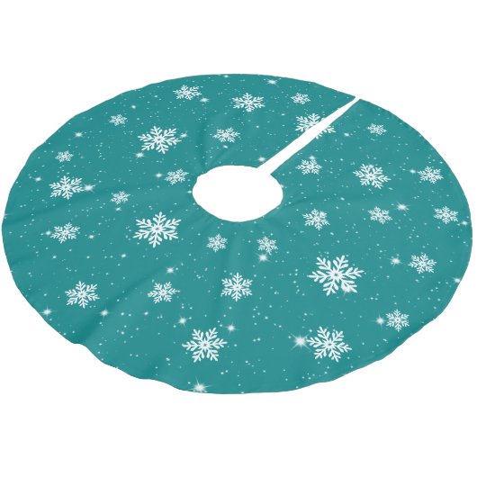 Modernes Aquamarines Weihnachtsschneeflocken Winte Polyester Weihnachtsbaumdecke (Schrägansicht)