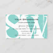 Modernes Aquamarines Weiß und Schwarz mit Monogram Visitenkarte (Rückseite)