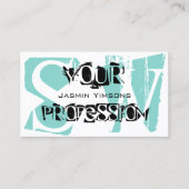 Modernes Aquamarines Weiß und Schwarz mit Monogram Visitenkarte (Vorderseite)