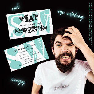 Modernes Aquamarines Weiß und Schwarz mit Monogram Visitenkarte