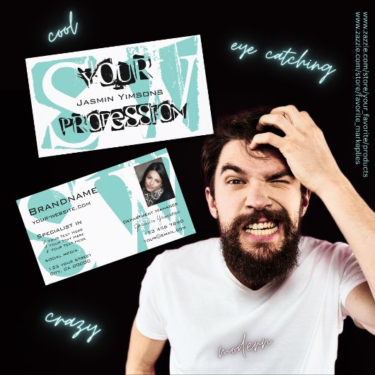 Modernes Aquamarines Weißschwarz mit Foto und Mono Visitenkarte