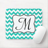 Modernes Aquamarines Zickzack Monogramm-Initialmou Mousepad (Mit Mouse)