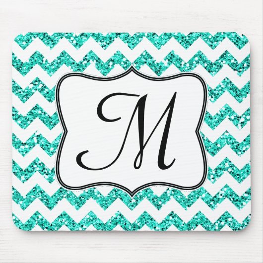 Modernes Aquamarines Zickzack Monogramm-Initialmou Mousepad (Vorne)