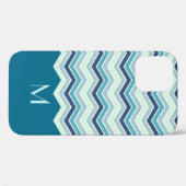 Modernes aquamarines Zickzack Streifen-Monogramm Case-Mate iPhone Hülle (Rückseite (Horizontal))