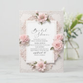 Modernes Aquarell 3D Rosa Blume Brautparty Einladung (Stehend Vorderseite)