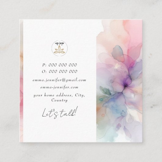 Modernes Aquarell Abstraktes lila Business Quadratische Visitenkarte (Rückseite)
