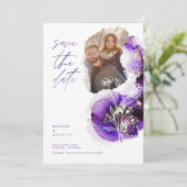 Modernes Aquarell Agate Violet Ink & Florals Foto Save The Date (Stehend Vorderseite)
