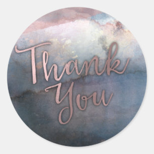 Modernes Aquarell Blau & Rose Gold Pink Gefallen Runder Aufkleber