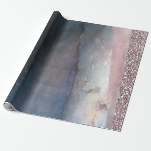 Modernes Aquarell Blau & Rose Gold Pink Party Geschenkpapier