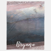 Modernes Aquarell Blau & Rose Gold Rosa Rosa Blush Fleecedecke (Vorderseite)
