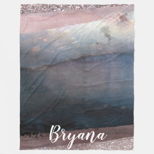 Modernes Aquarell Blau & Rose Gold Rosa Rosa Blush Fleecedecke (Vorderseite)