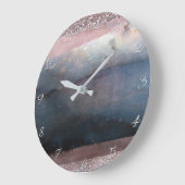 Modernes Aquarell Blau & Rose Gold Rosa Rosa Blush Große Wanduhr (Winkel)