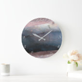 Modernes Aquarell Blau & Rose Gold Rosa Rosa Blush Große Wanduhr (Zuhause)