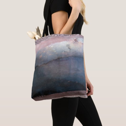 Modernes Aquarell Blau & Rose Gold Rosa Rosa Blush Tasche (Von Nahem)