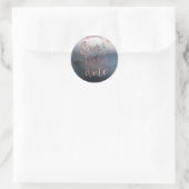 Modernes Aquarell Blau & Rose Gold Save the Date Runder Aufkleber (Tasche)