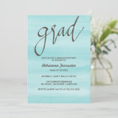 Modernes Aquarell-blaue Absolvent-Typografie Einladung (Stehend Vorderseite)
