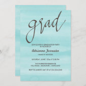 Modernes Aquarell-blaue Absolvent-Typografie Einladung (Vorne/Hinten)