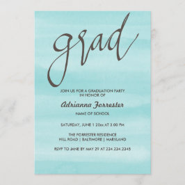Modernes Aquarell-blaue Absolvent-Typografie Einladung