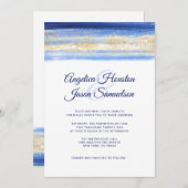 Modernes Aquarell-blaue Marine-Goldhochzeit Einladung (Vorne/Hinten)