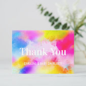 Modernes Aquarell-blaues rosa Gelb DANKEN IHNEN Dankeskarte (Stehend Vorderseite)