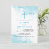 Modernes Aquarell Blue BOY Taufe Christening Einladung (Stehend Vorderseite)