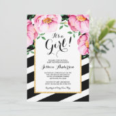 Modernes Aquarell-Blumenstreifen-Mädchen-Babyparty Einladung (Stehend Vorderseite)