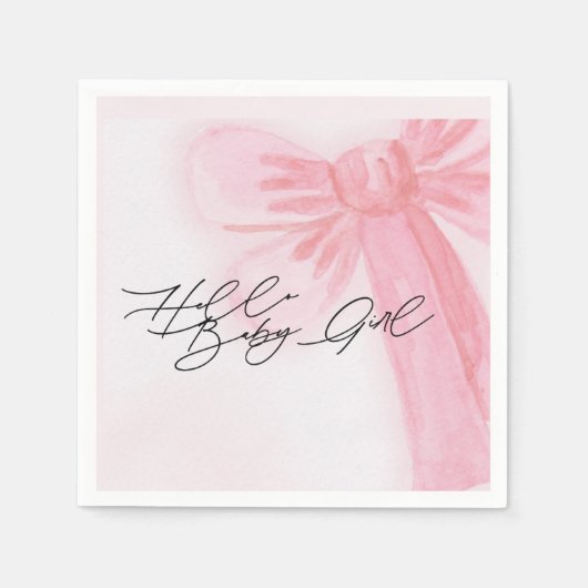Modernes Aquarell Blush Pink Bow Hallo Baby Girl Serviette (Vorderseite)
